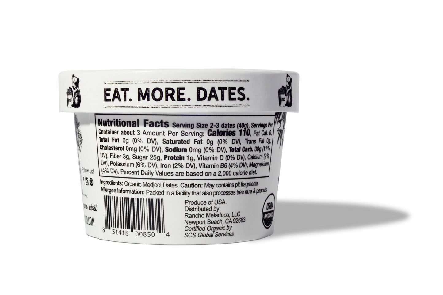 Rancho Meladuco Date Farm Little Mels Seedless Organic Medjool Dates, 4.5 oz Cup
