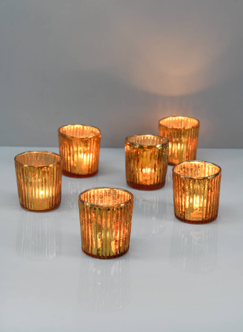 Ribbed Antique Copper Votives | Set of 6