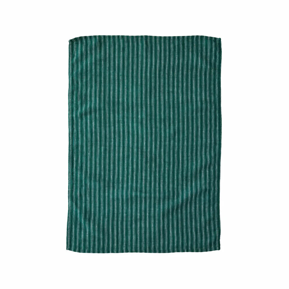 Ticking Stripe Linen Towels | Leaf | Set of 2
