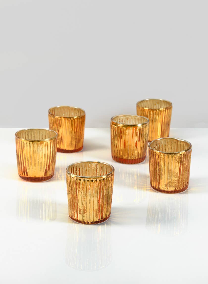 Ribbed Antique Copper Votives | Set of 6